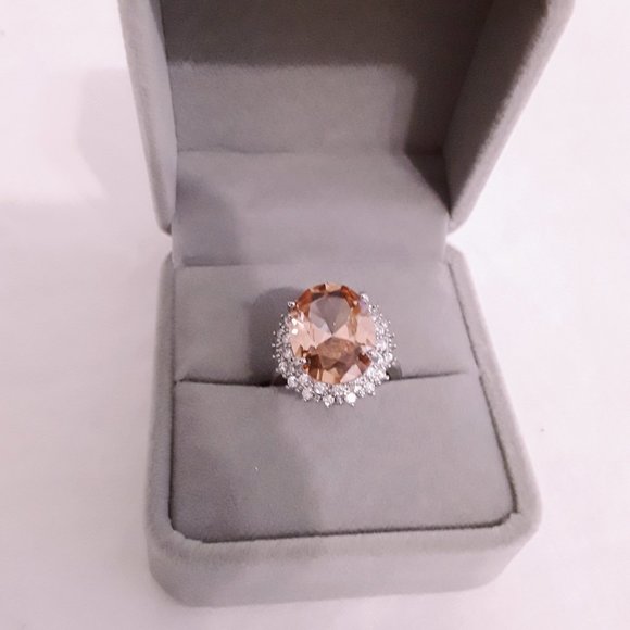 Peach Champaign Ring Sz 6 - s925  - Crystal &  CZ Diamond NIB - Picture 1 of 6